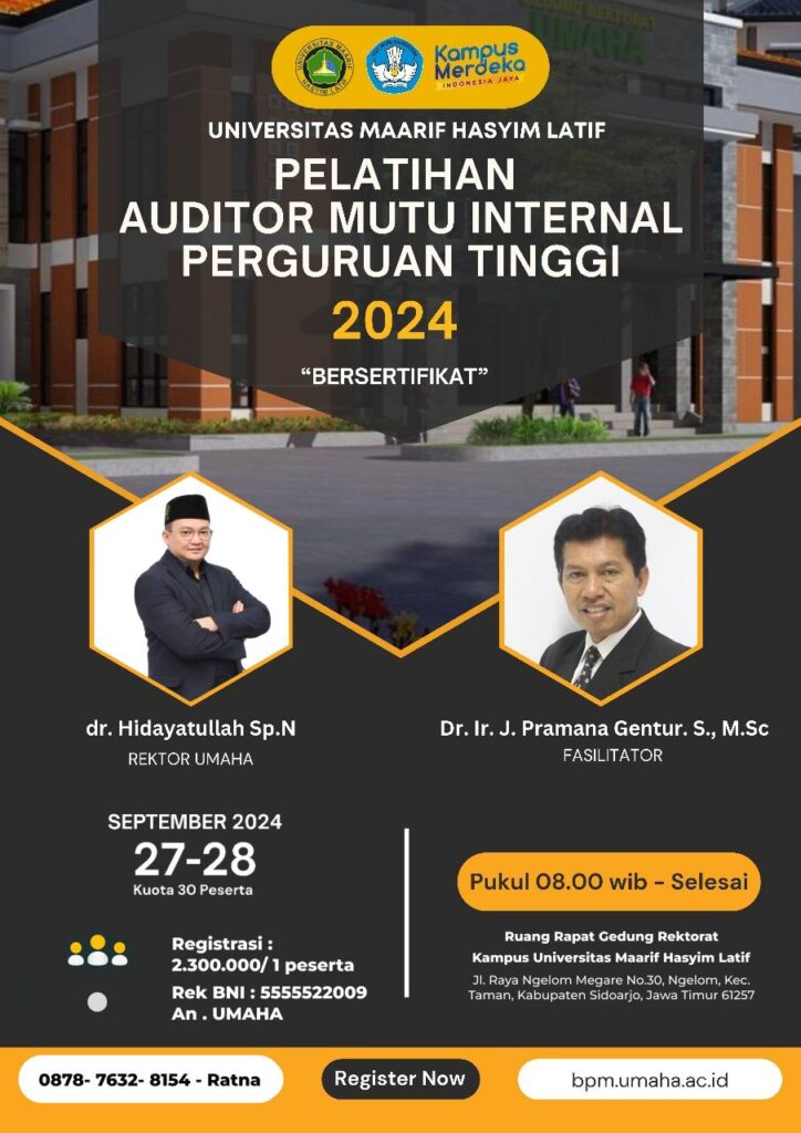 Pelatihan Auditor Mutu Internal Perguruan Tinggi 2024 di Universitas Maarif Hasyim Latif